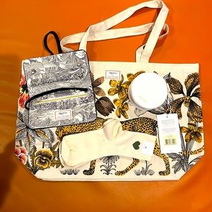 Brand new Sézane pieces:Cheetah tote bag, socks, travel  size jewelry box+pouch
